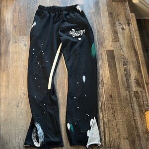 Gallery Dept Black Sweatpants with White & Green Paint Splatters